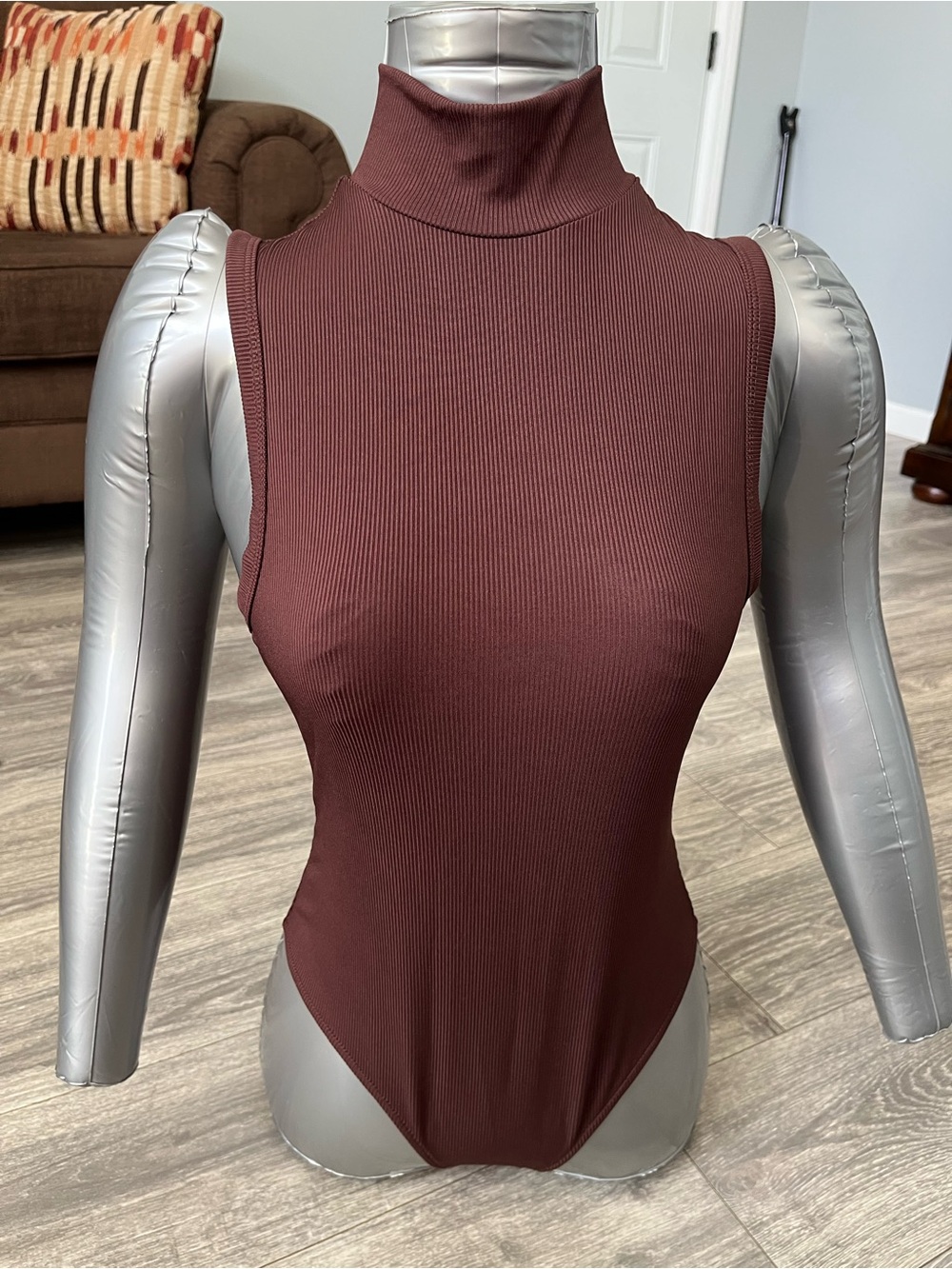 SHEIN Sleeveless Turtleneck Bodysuit - Brown